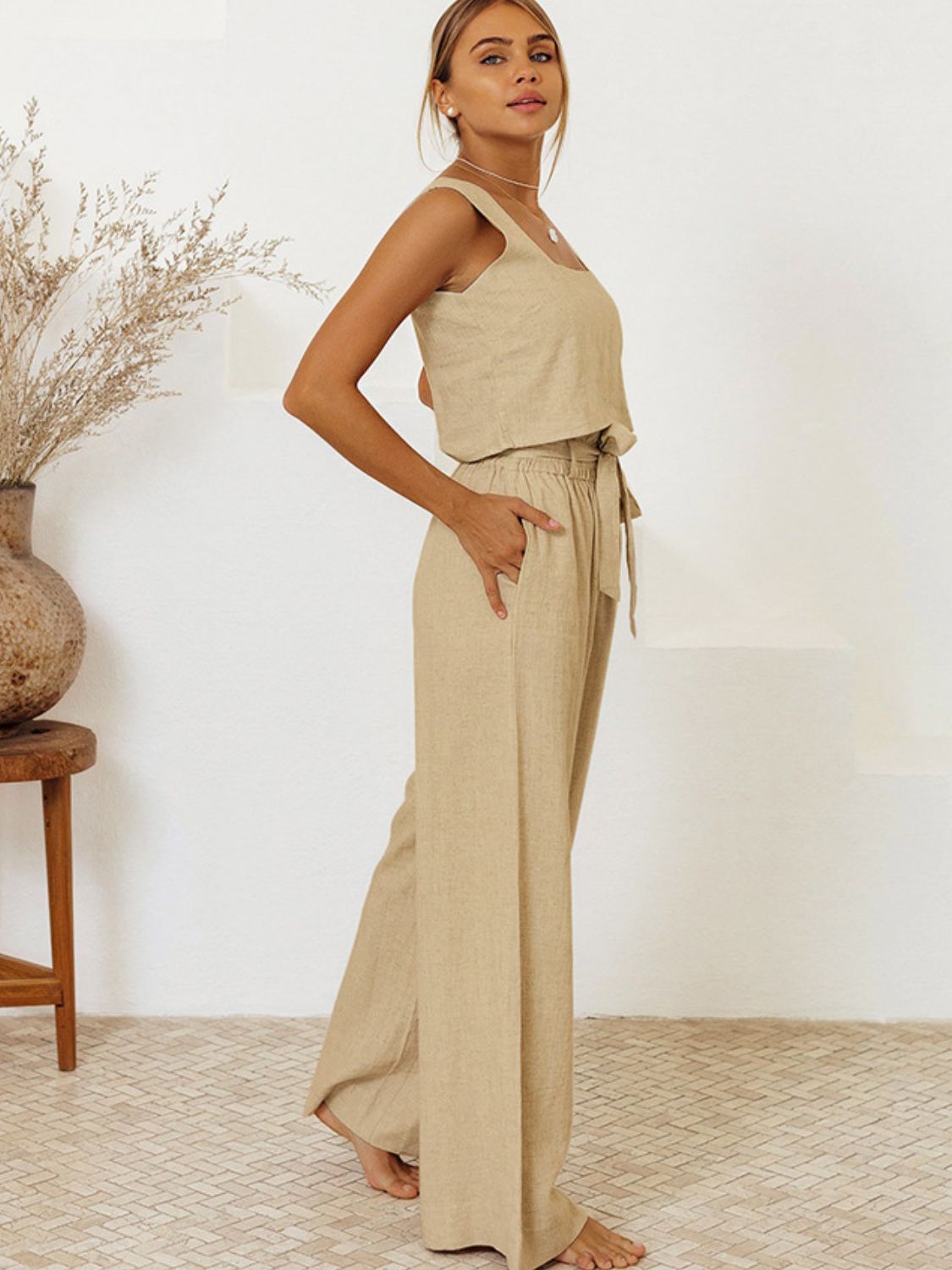 Square Neck Cotton Top and Pants Set