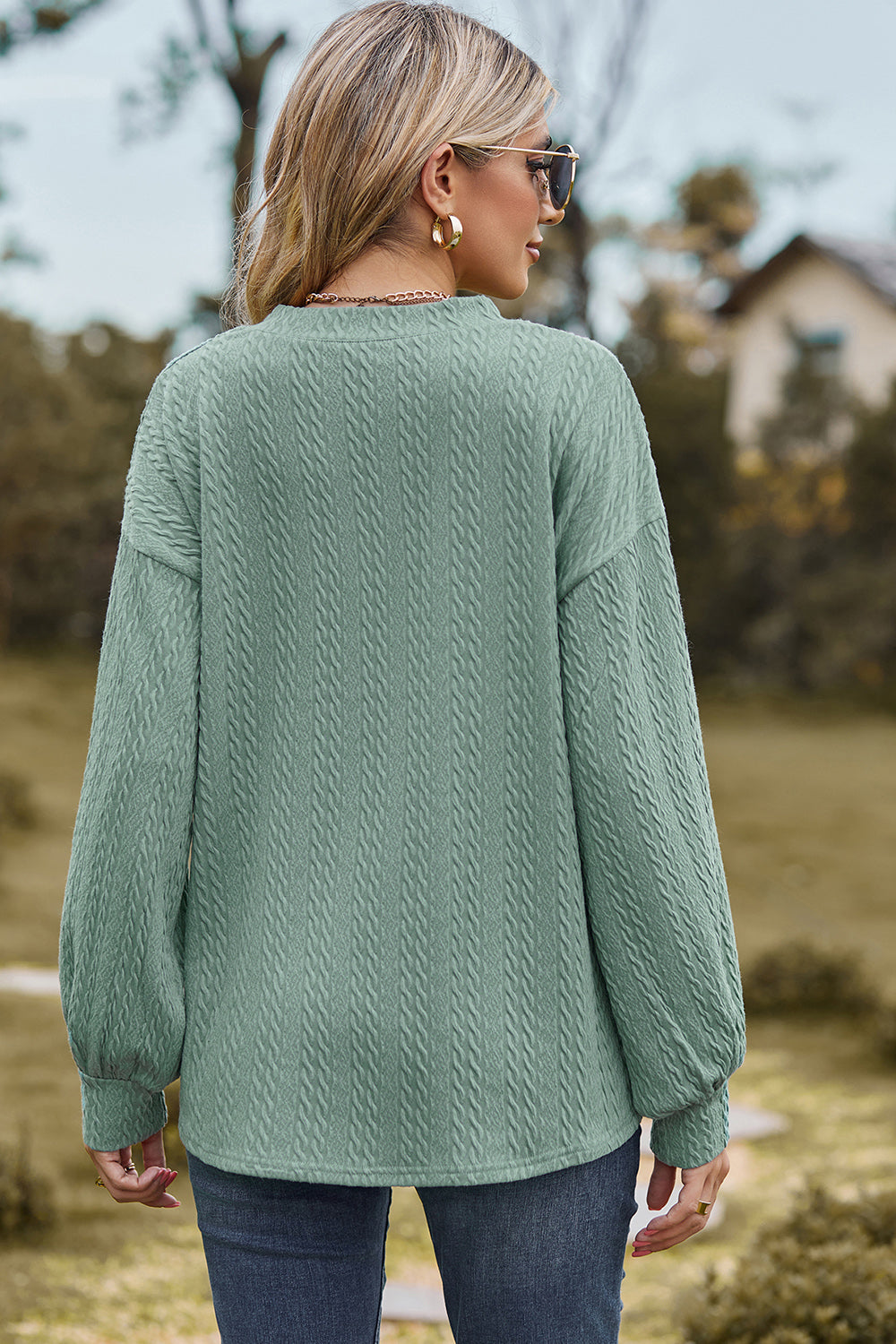 Textured V-Neck Sweater Top
