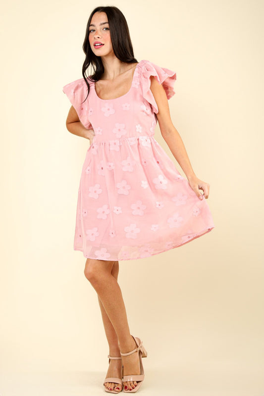 Adorable Flower Embroidered Mini Dress