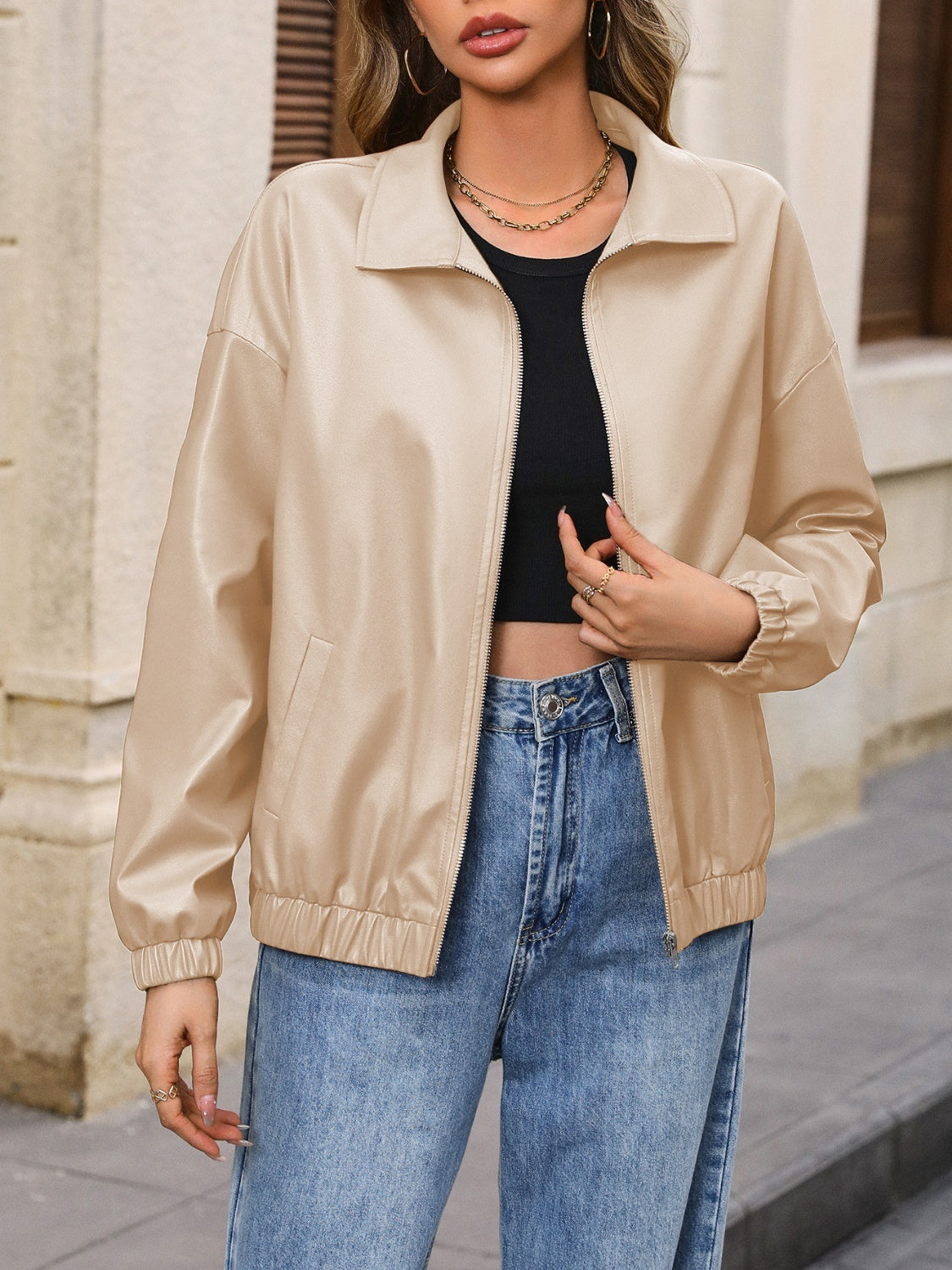 Faux Leather Zip Up Jacket