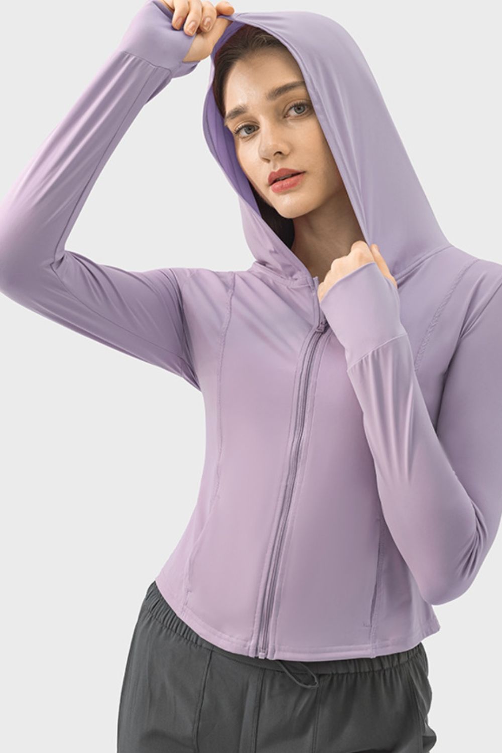 Slim Fit Zip Up Hoodie Long Sleeve Active Outerwear