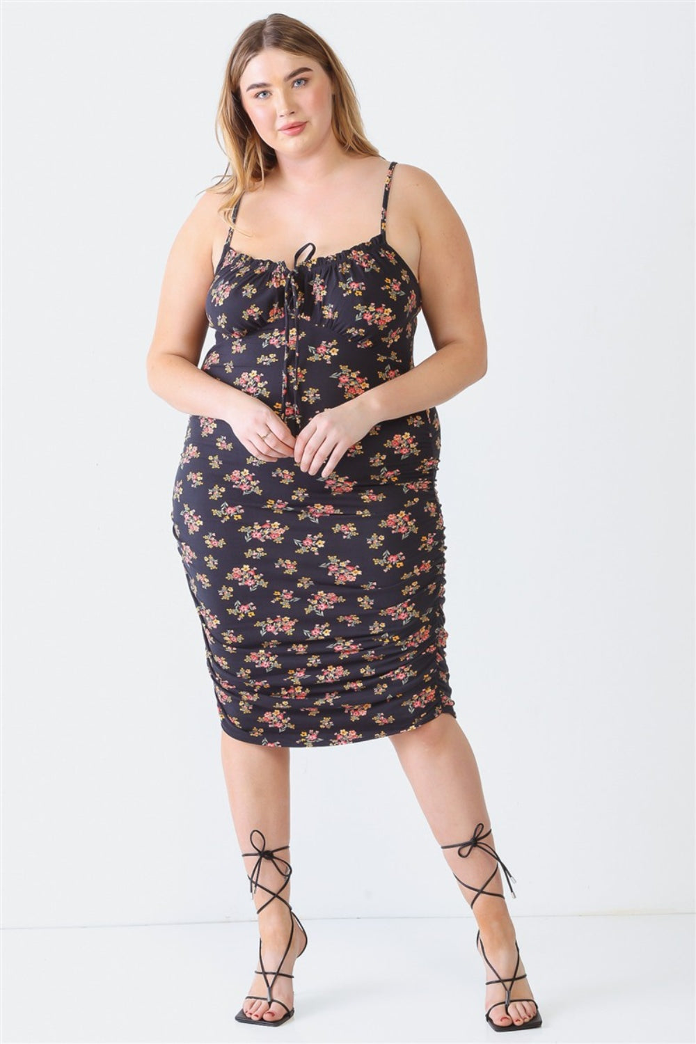 Blue Floral Square Neck Cami Dress Plus Size