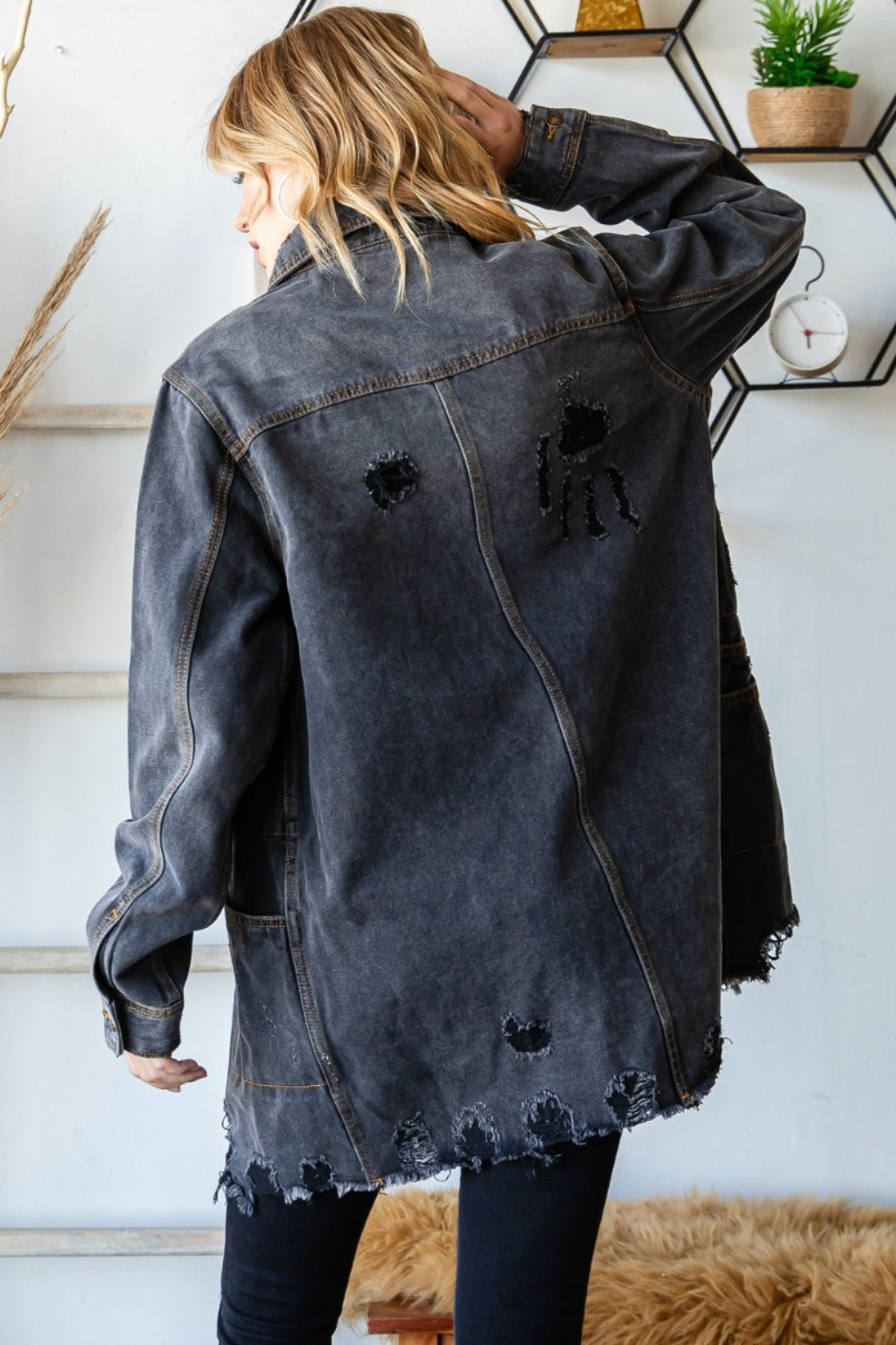 Distressed Frayed Hem Denim Jacket