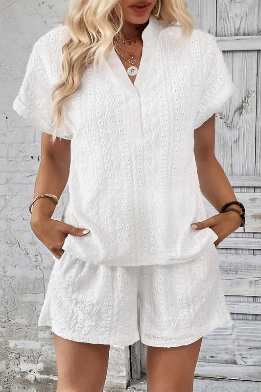 Adorable Notched Top and Shorts Set