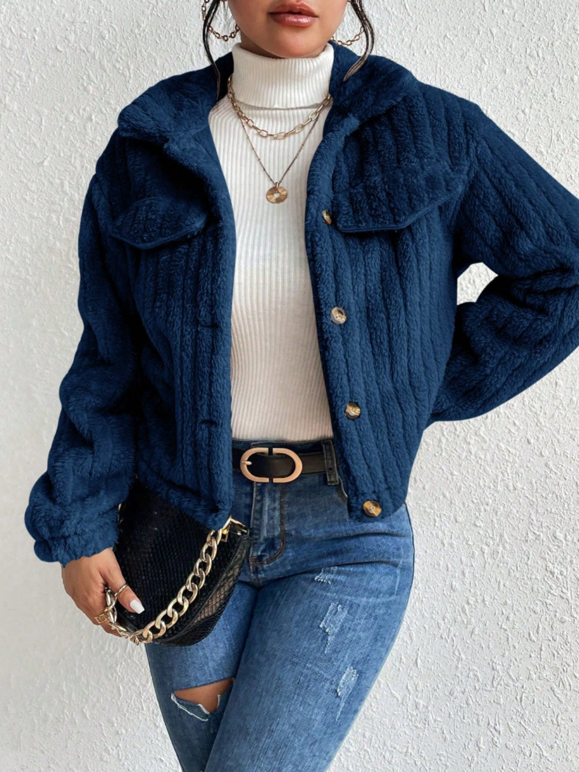 Fuzzy Button Up Jacket