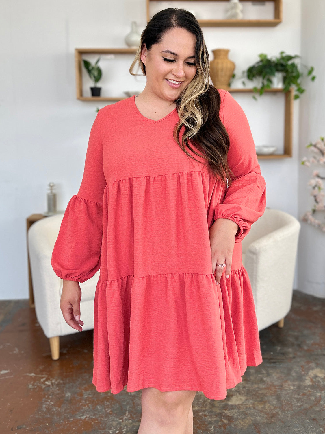 V-Neck Short Tiered Dress