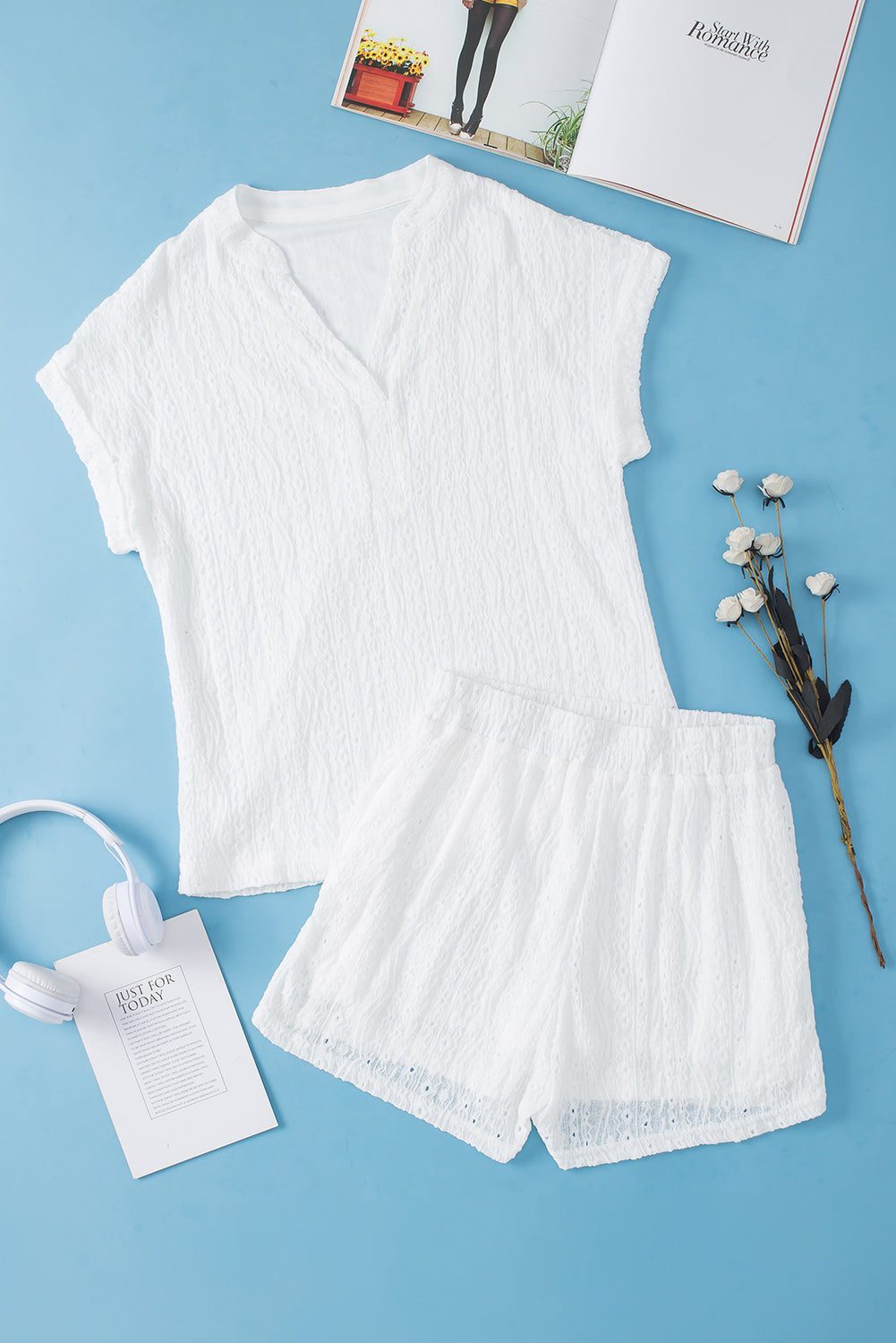 Adorable Notched Top and Shorts Set