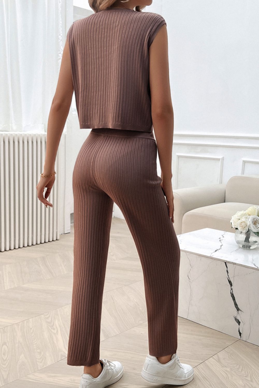 Soft Sweater Ribbed Top and Pants Set