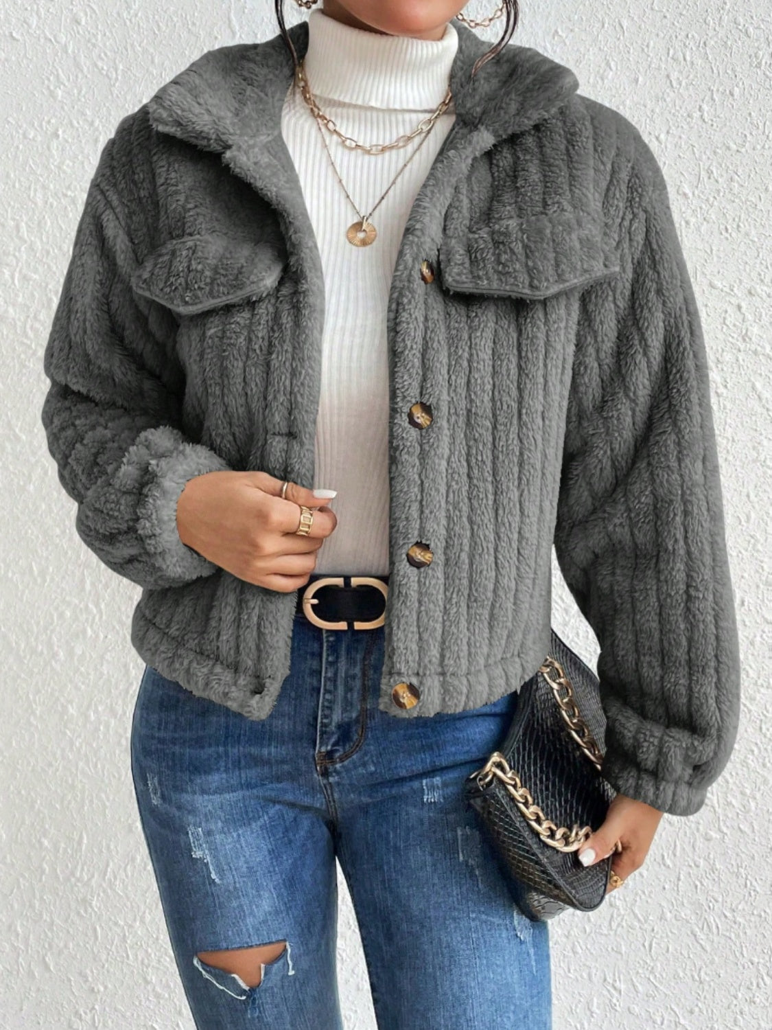 Fuzzy Button Up Jacket