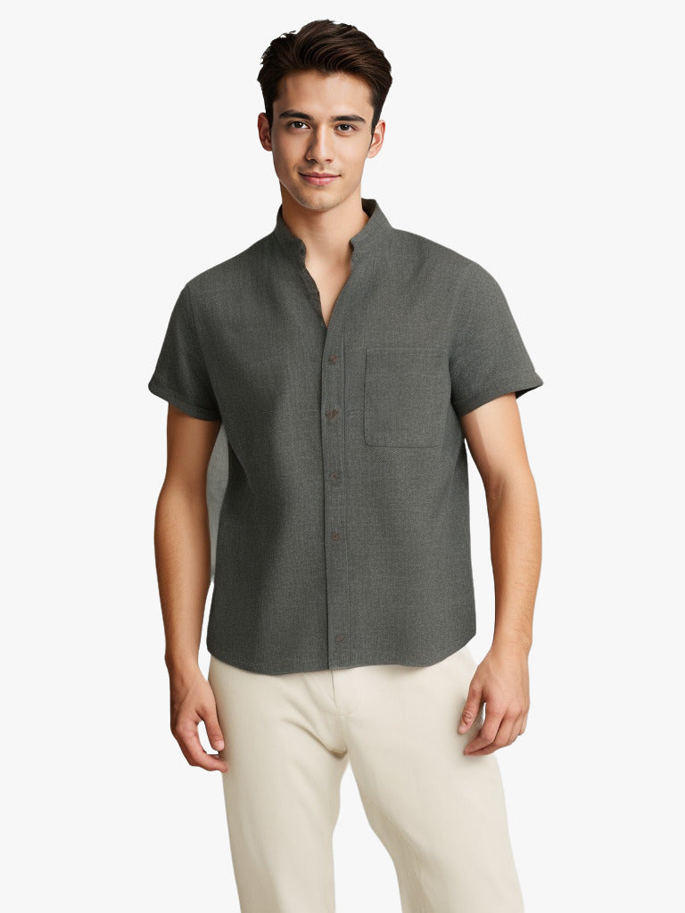 Solid-color Short-sleeved Lapel Shirt