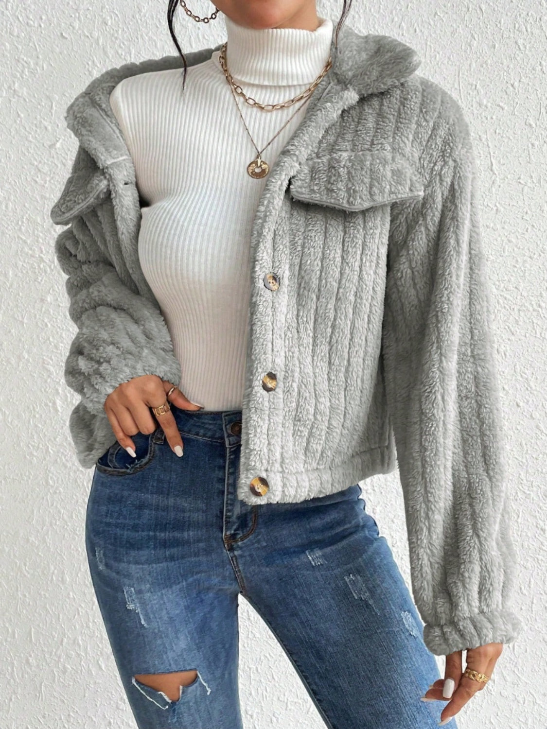 Fuzzy Button Up Jacket