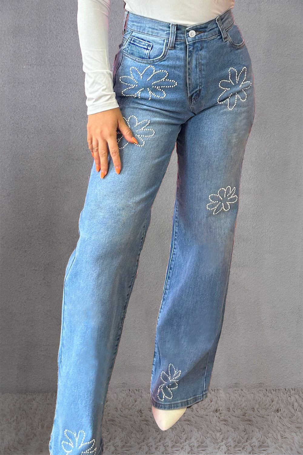 Bedazzled Flowers Straight Jeans