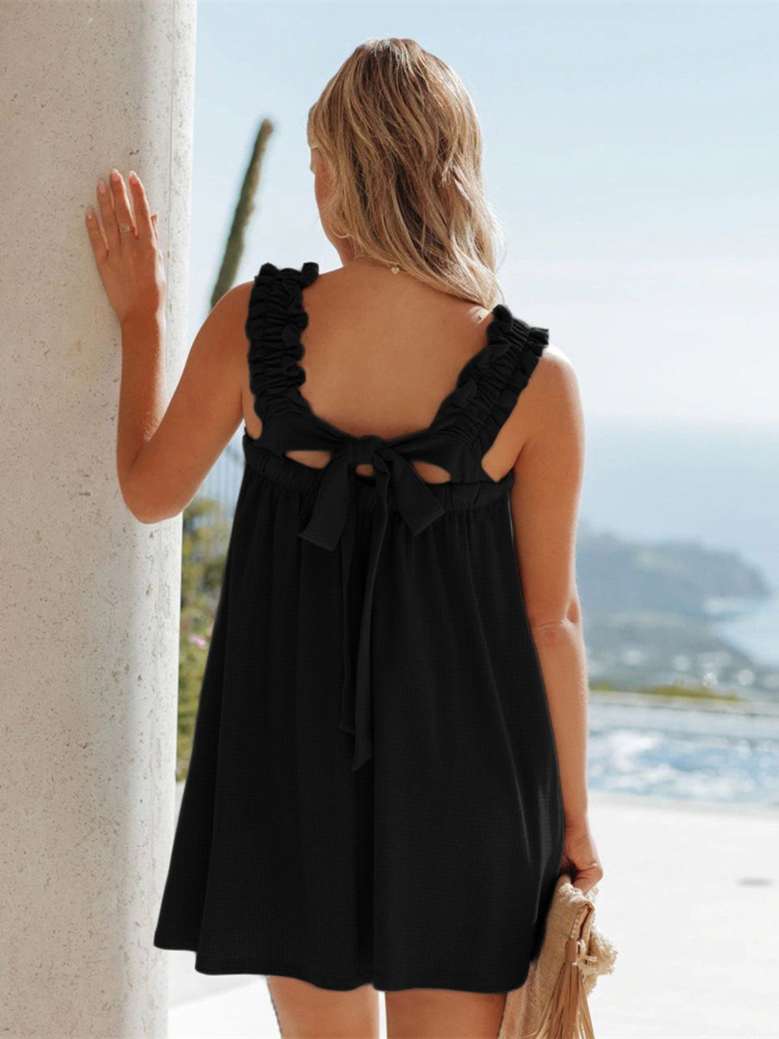 Frill Tie Up Open Back Dress