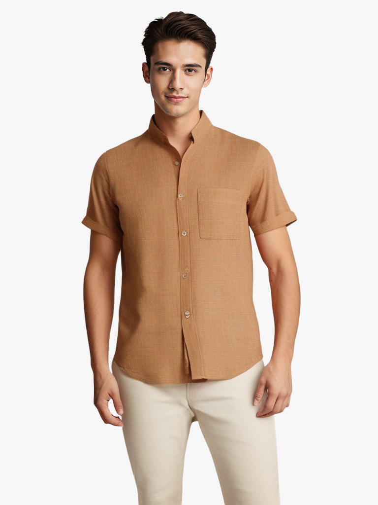 Solid-color Short-sleeved Lapel Shirt