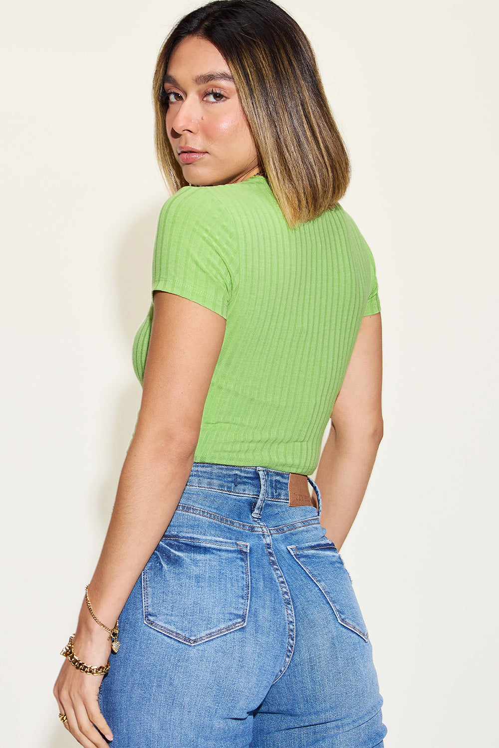 Adorable Ribbed Round Neck Cropped Tee