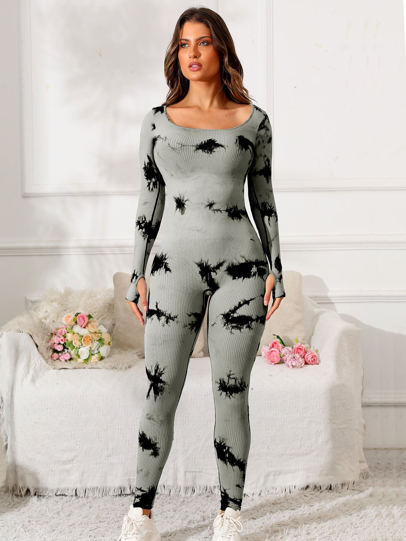 Baddie Tie-Dye Long Sleeve Active Jumpsuit