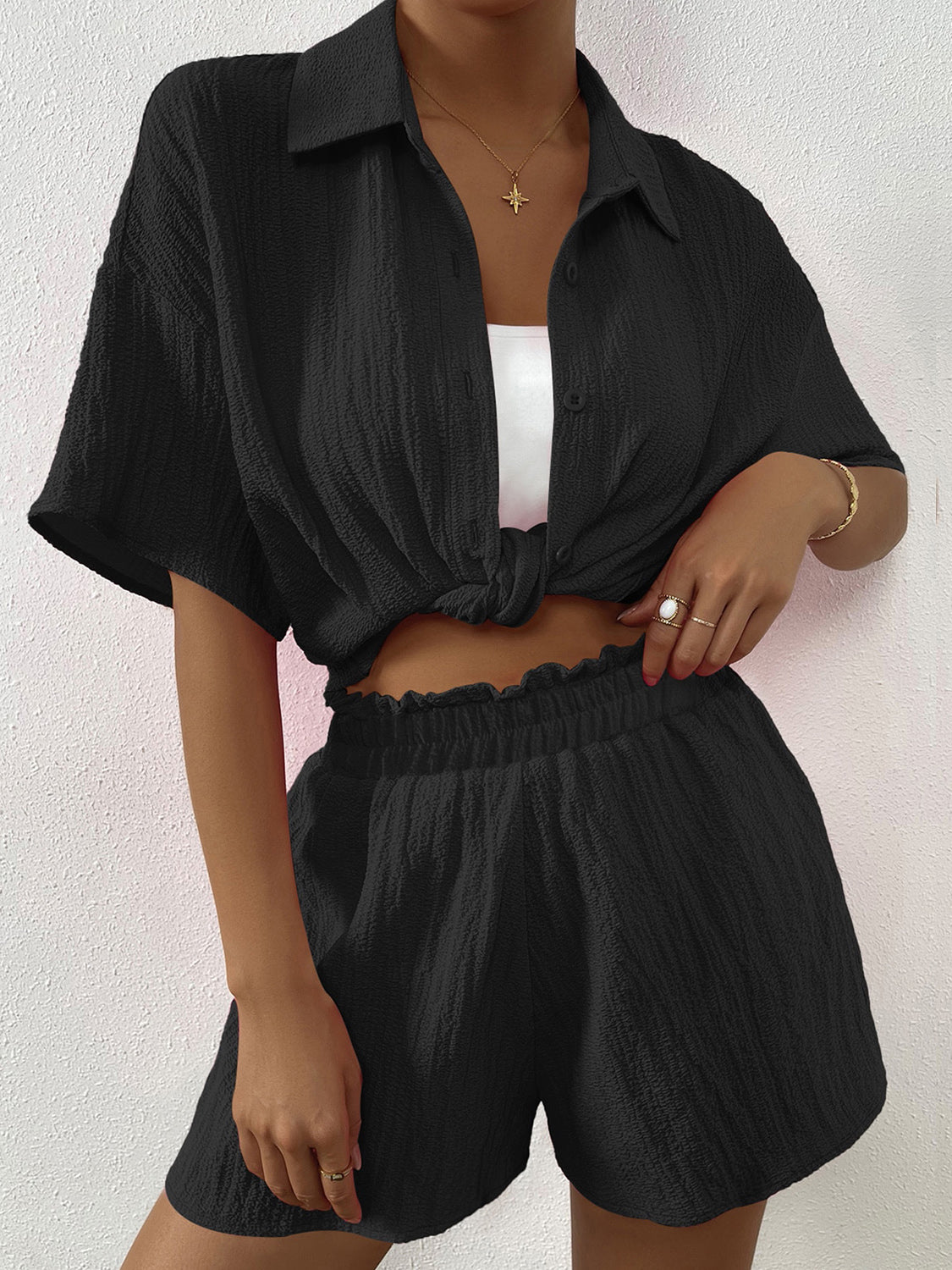 Button Up Everyday Top and Shorts Set