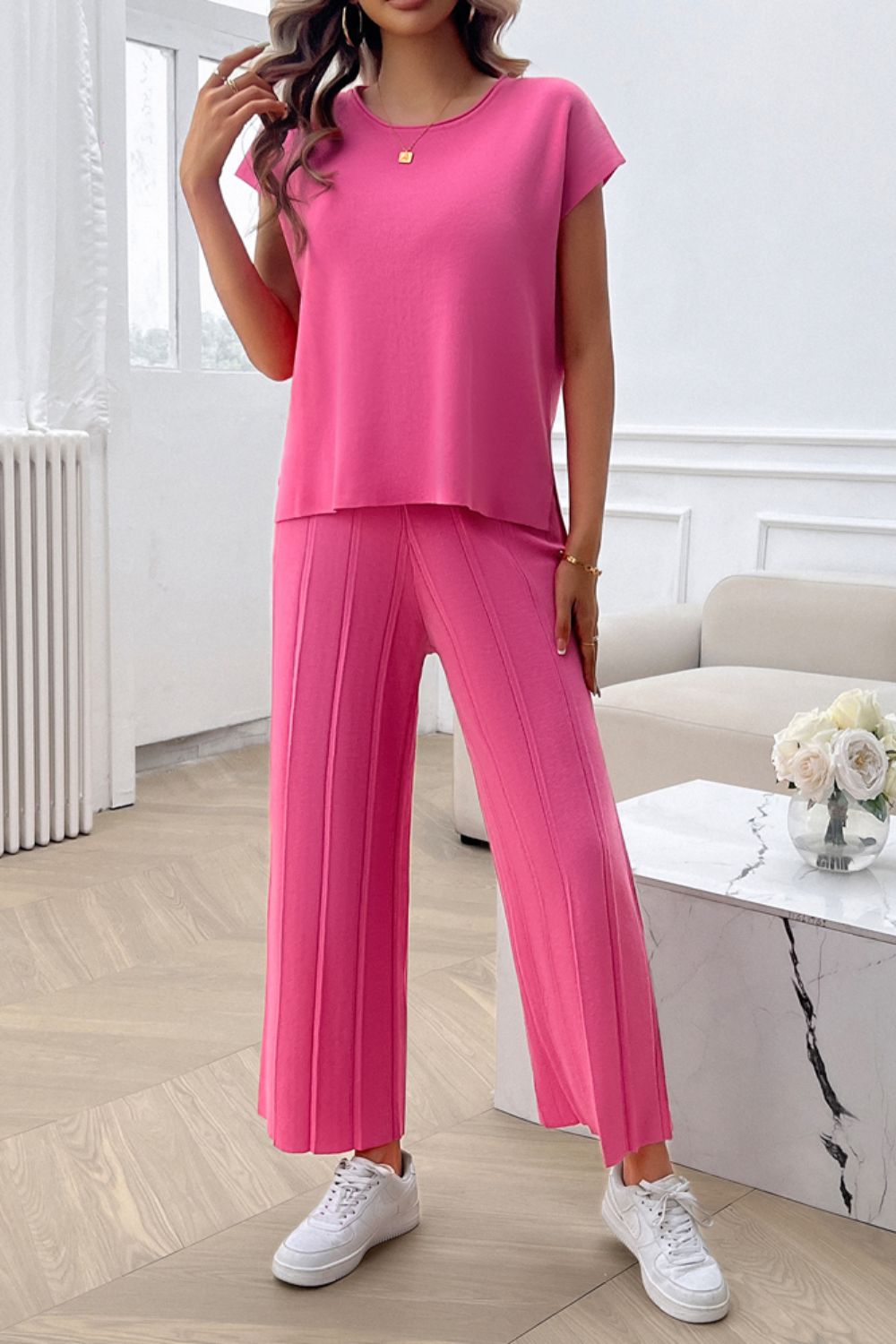 Casual Everyday Short Sleeve Top and Pants Set