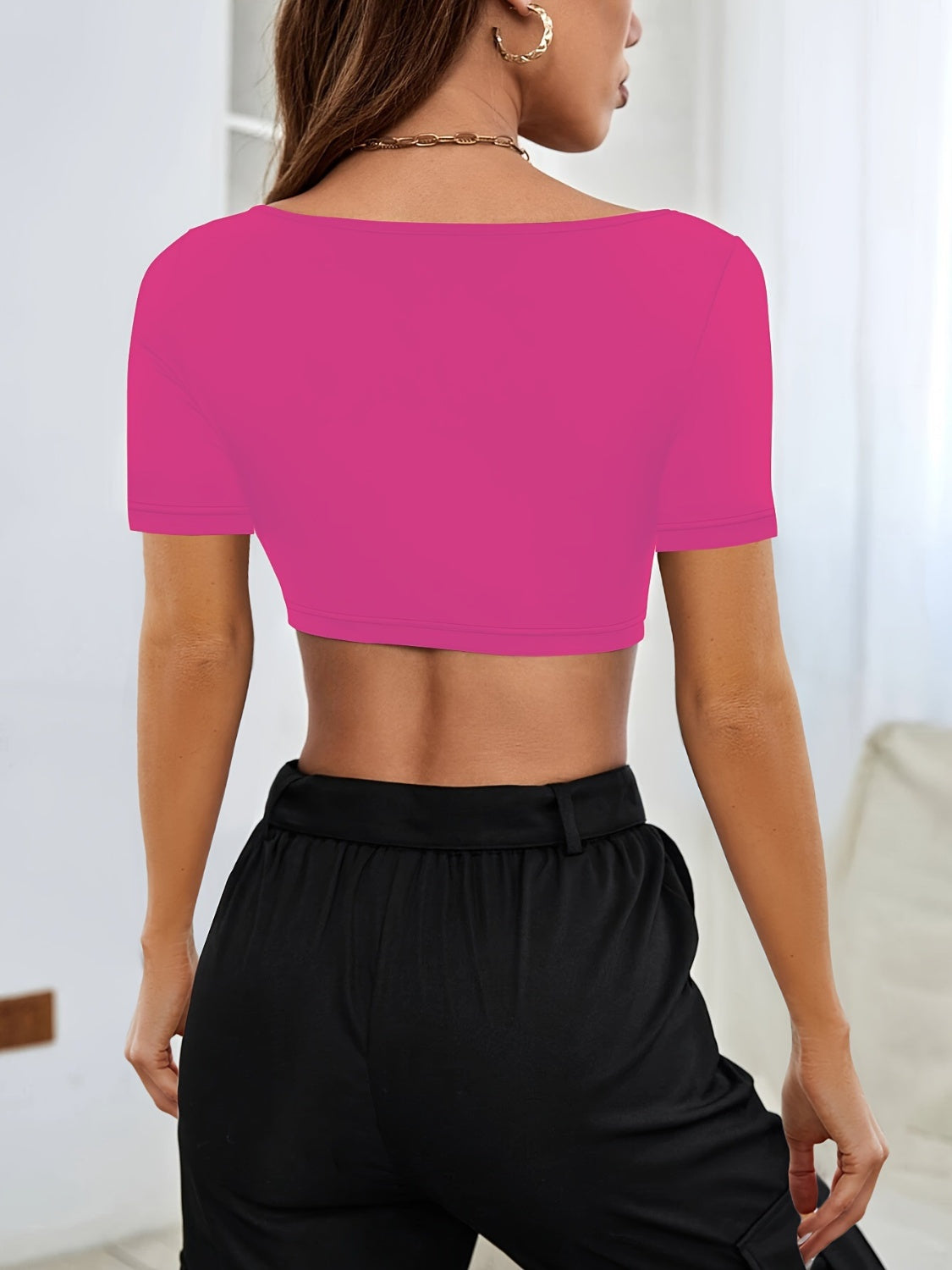 Cropped Square Neck Short Sleeve