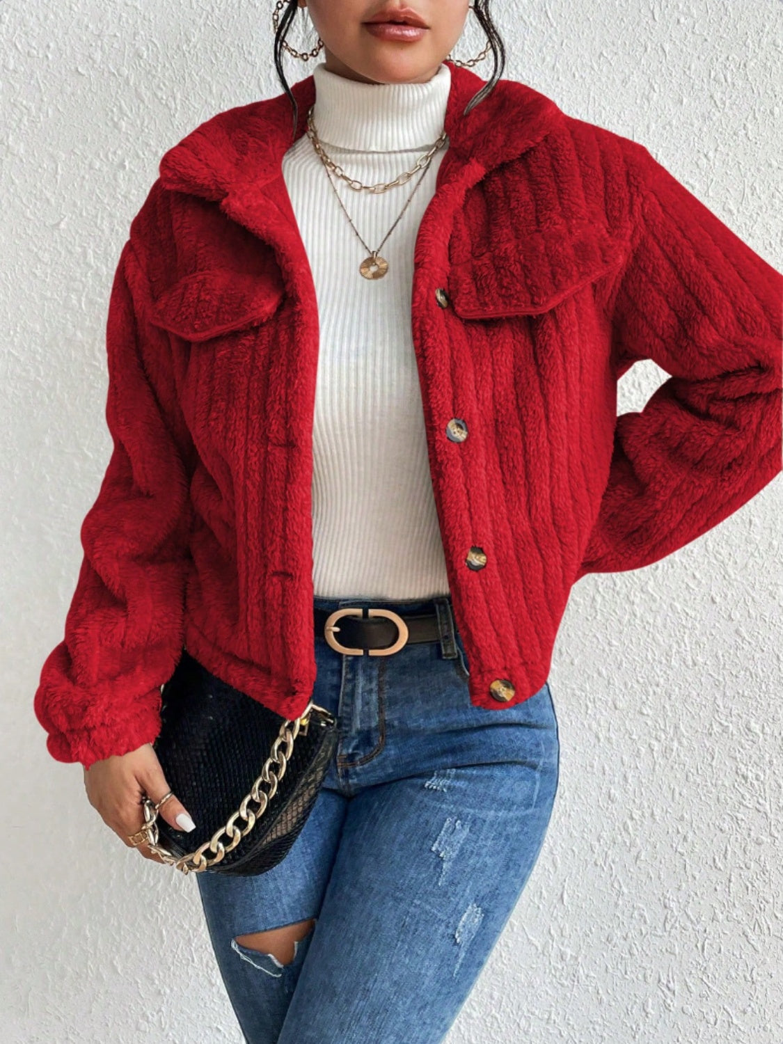 Fuzzy Button Up Jacket