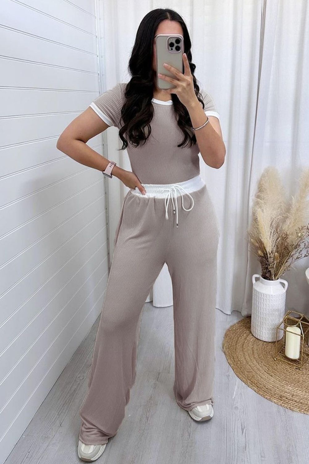 Clean Contrast Top and Pants Set