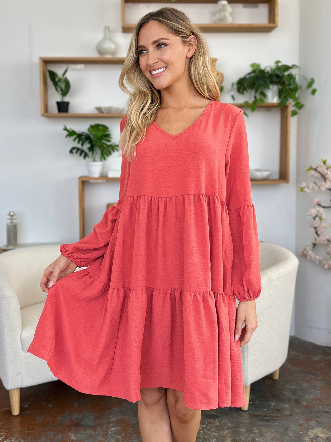 V-Neck Short Tiered Dress