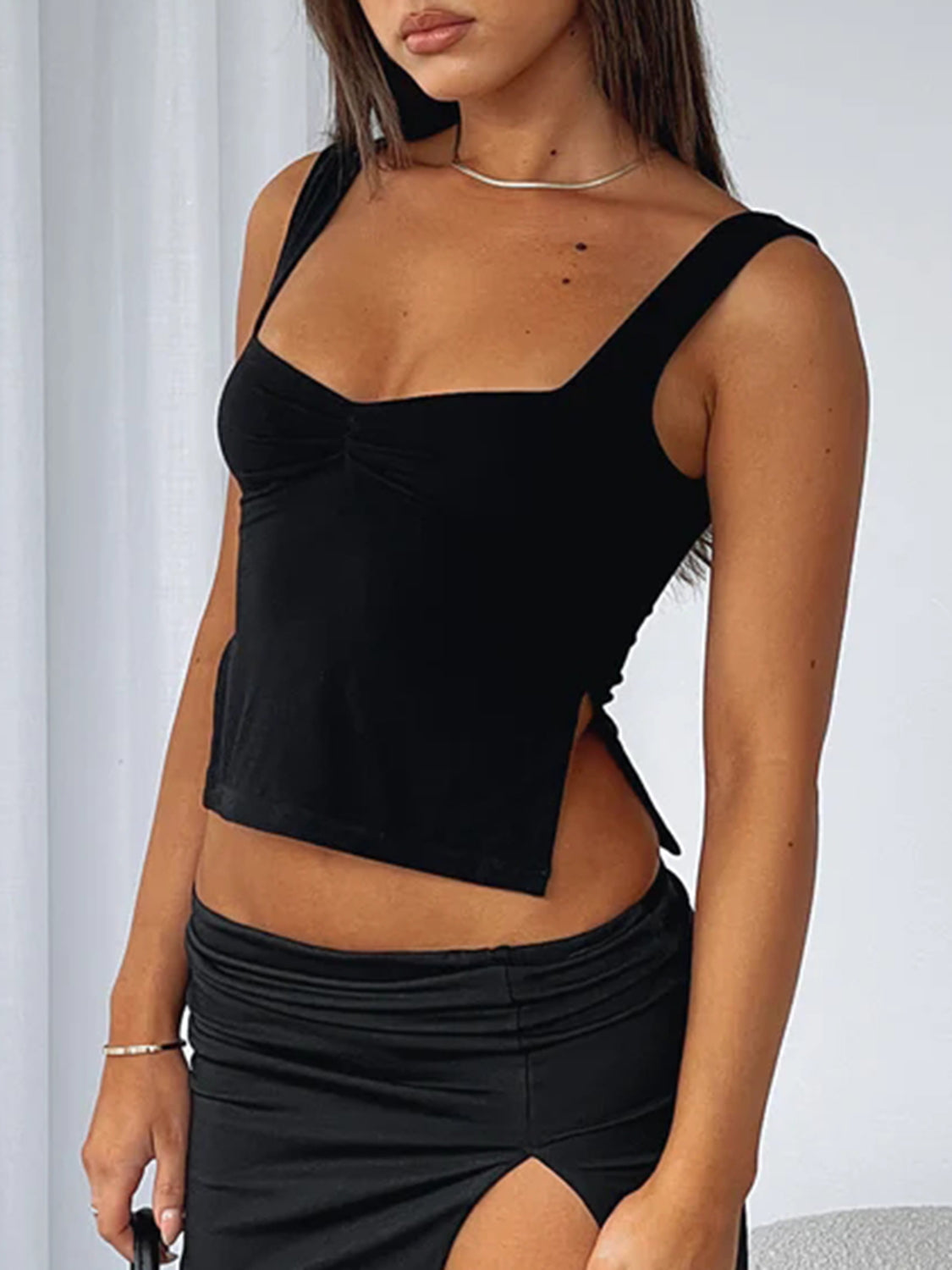 Ruched Sweetheart Neck Tank