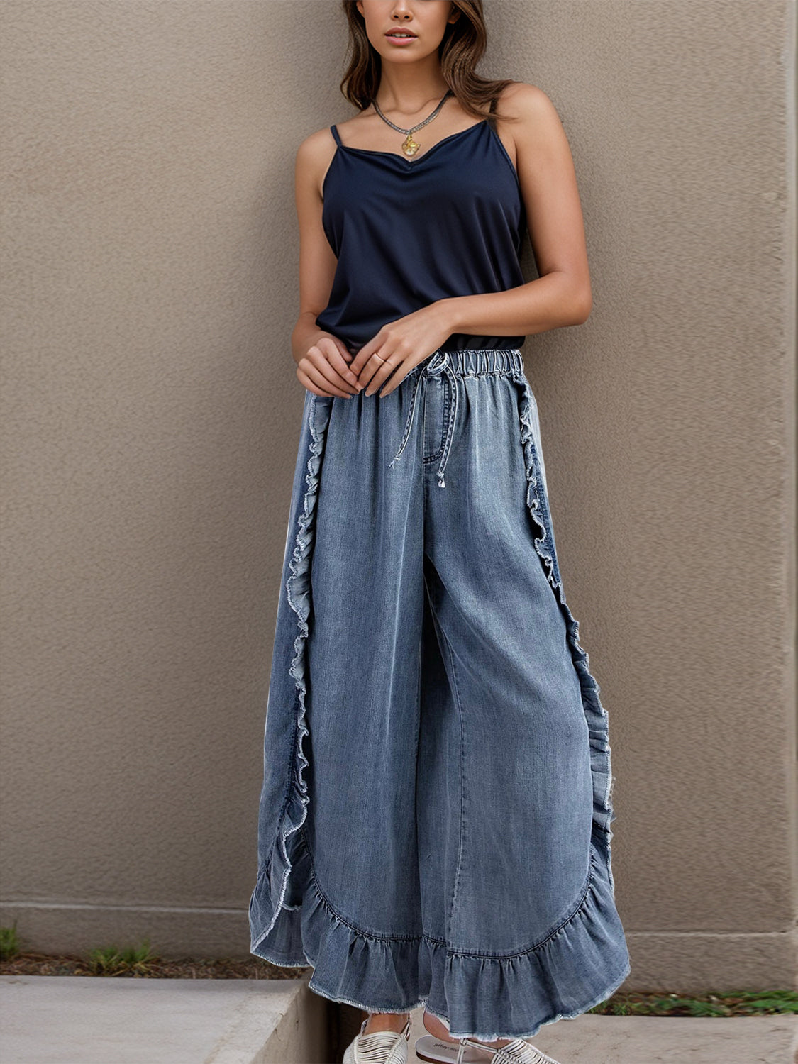 Ruffled Wide Leg Jeans