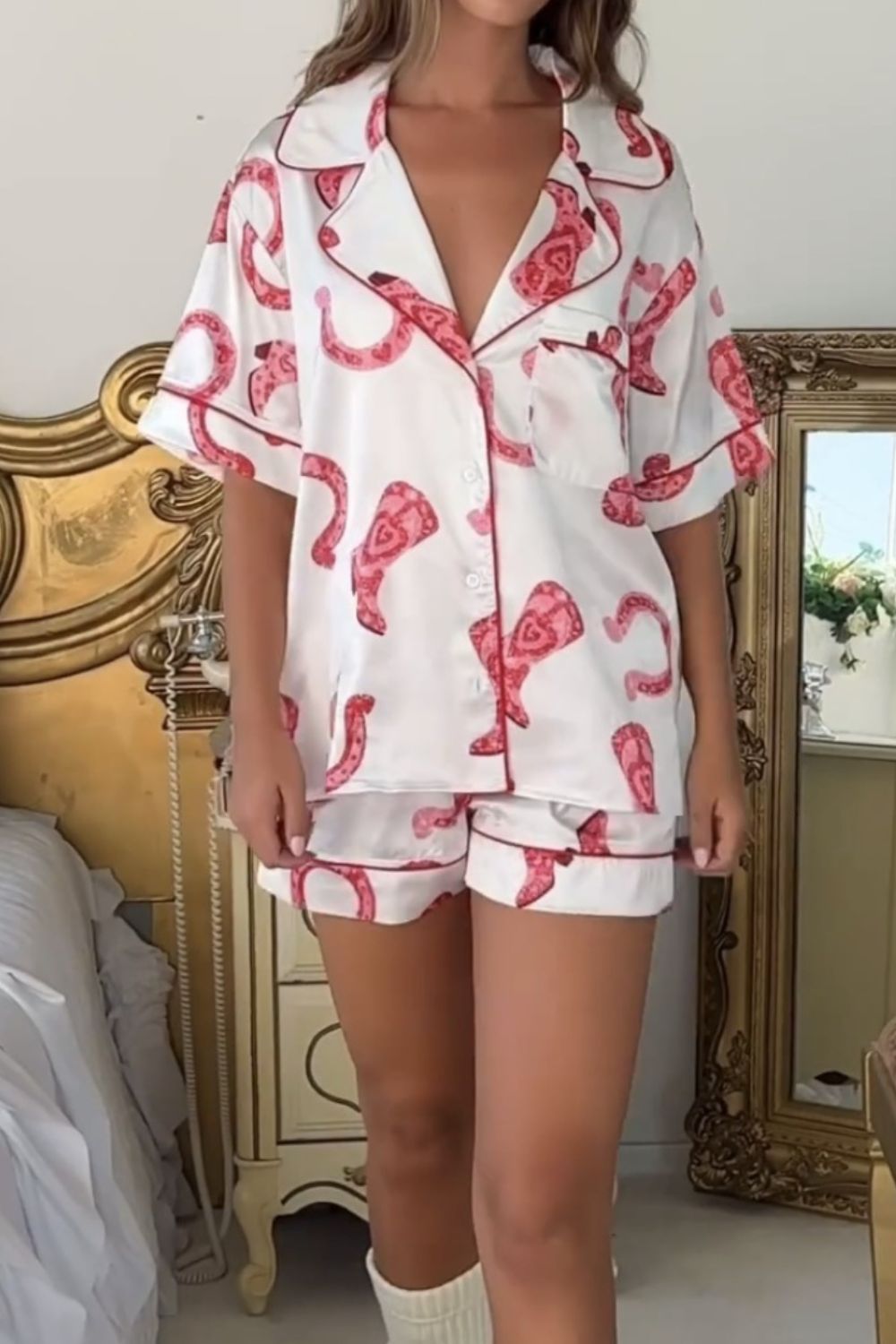 Im Just A Girl Button Up Top and Shorts PJ Set