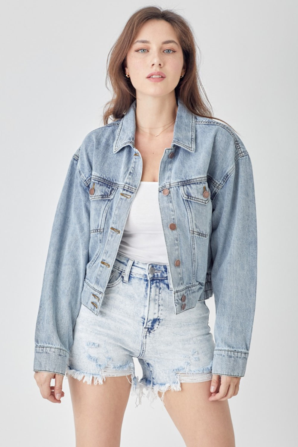 Button Down Cropped Denim Jacket