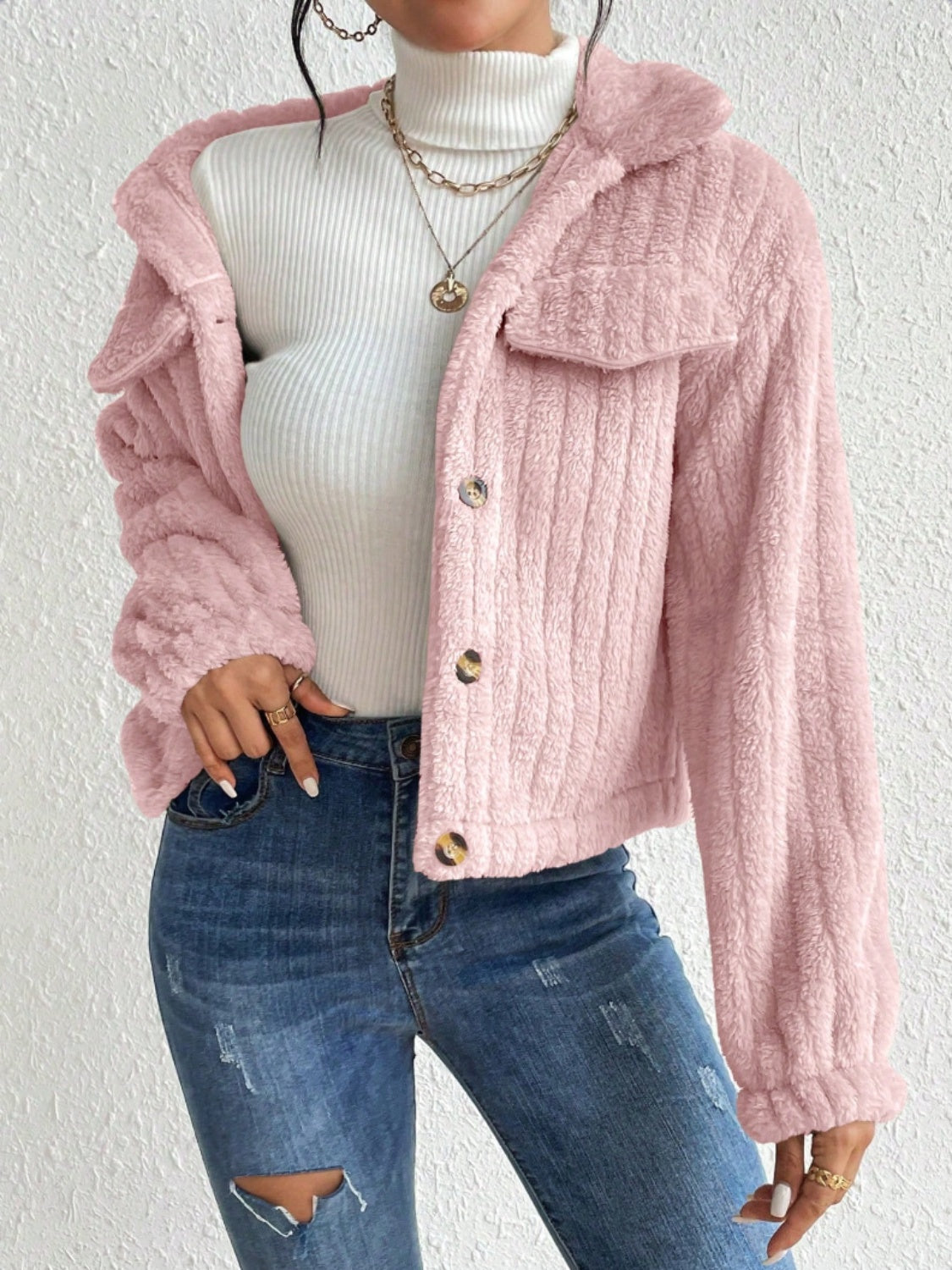 Fuzzy Button Up Jacket