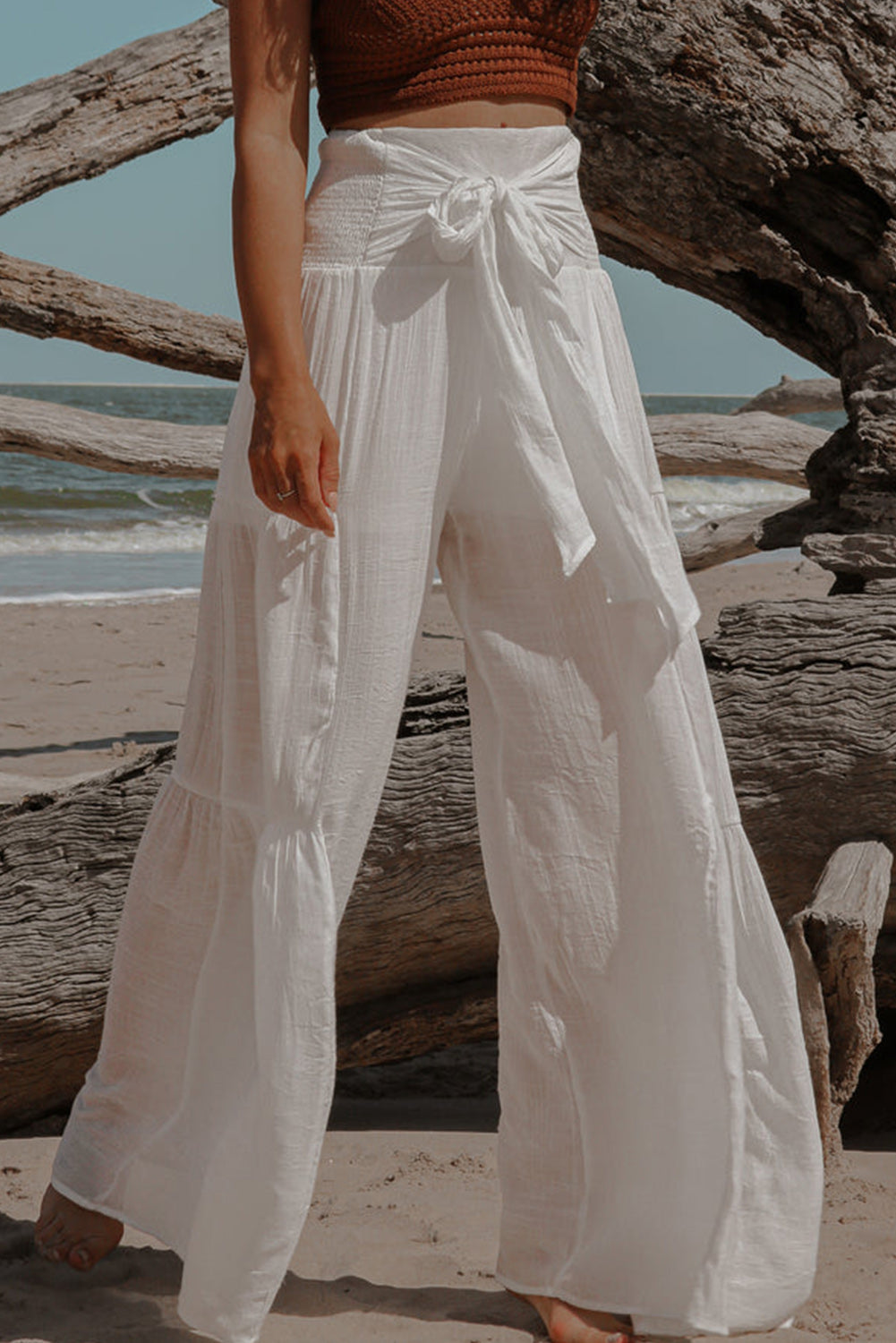 Smock Tied Wide Leg Pants