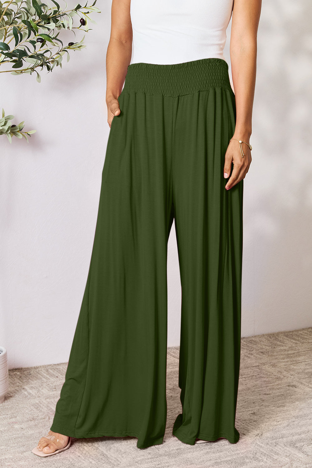 Smocked Wide Leg Pants