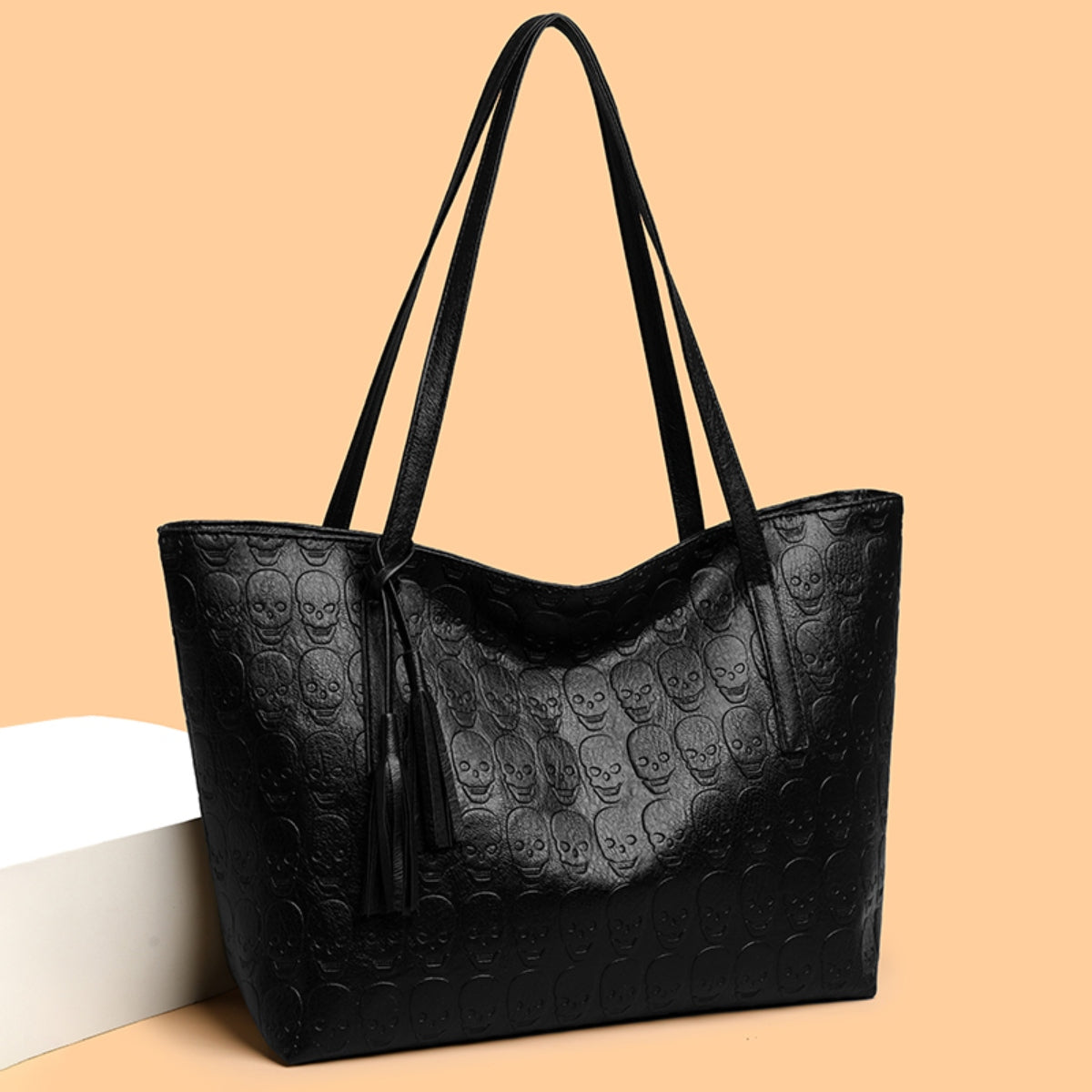 Skeleton Patterned PU Leather Tote Bag