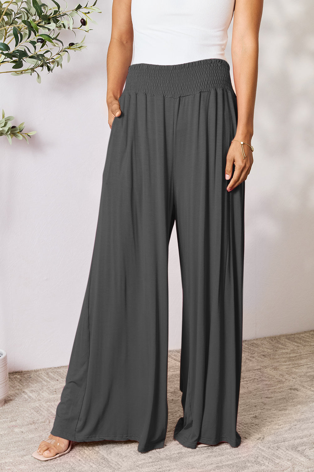 Smocked Wide Leg Pants