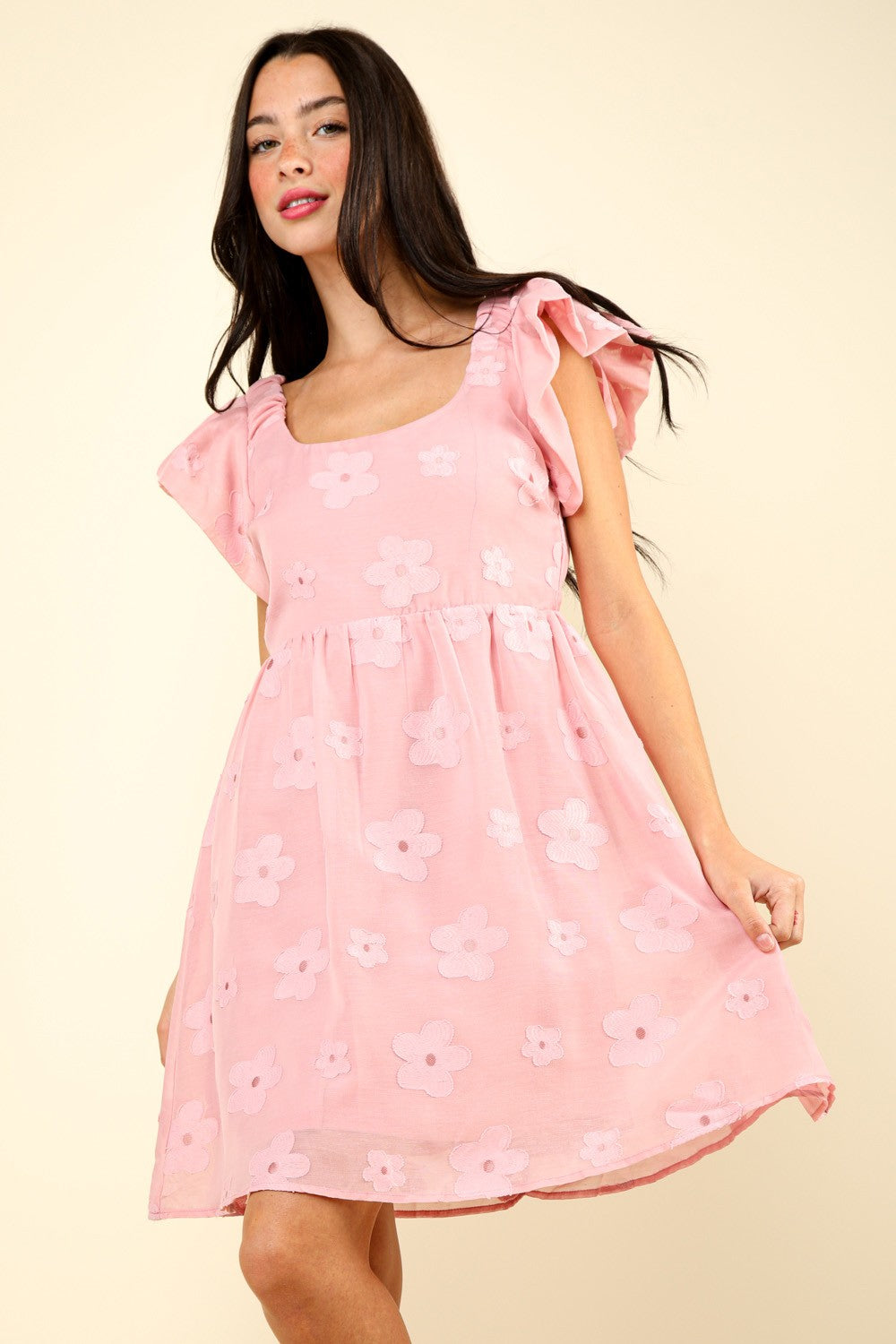 Adorable Flower Embroidered Mini Dress