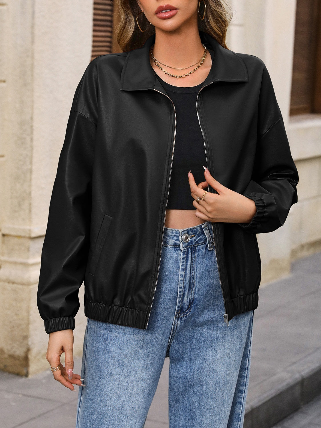 Faux Leather Zip Up Jacket