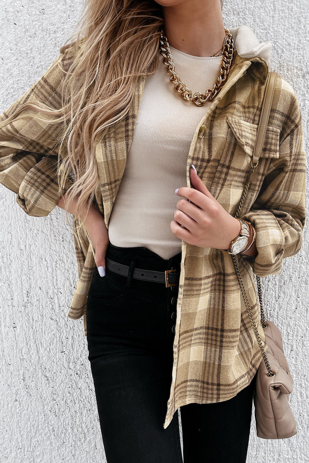 Casual Plaid Hooded Jacket