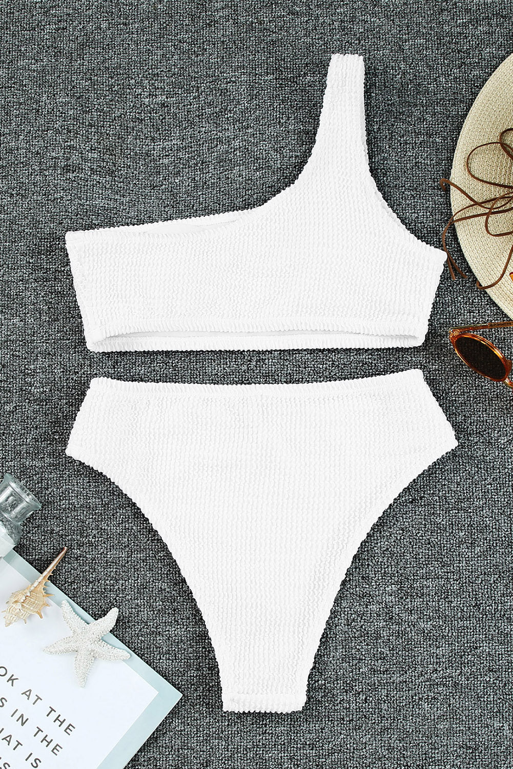 Single Shoulder Textured Bikini Set