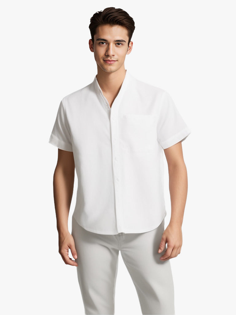 Solid-color Short-sleeved Lapel Shirt