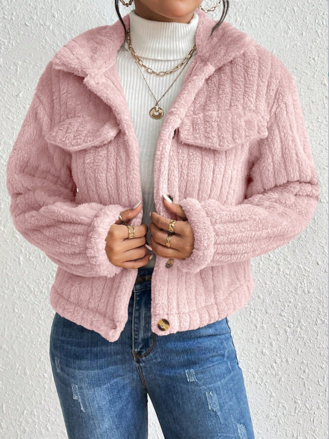 Fuzzy Button Up Jacket