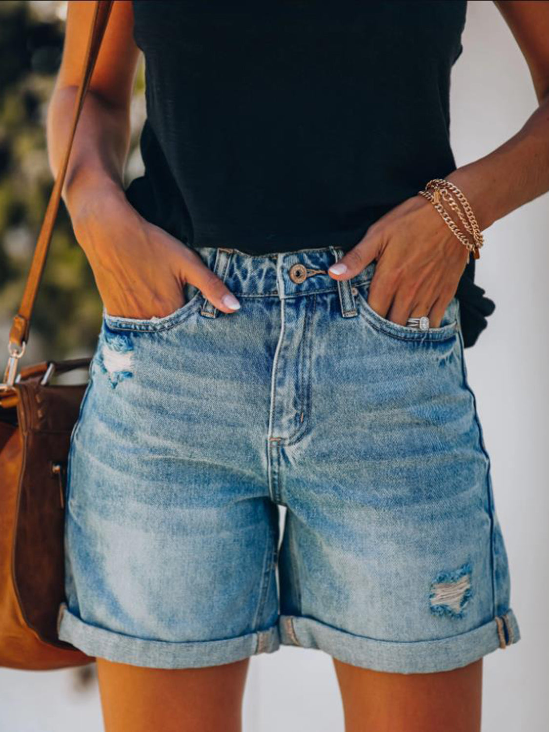 Distressed Denim Shorts