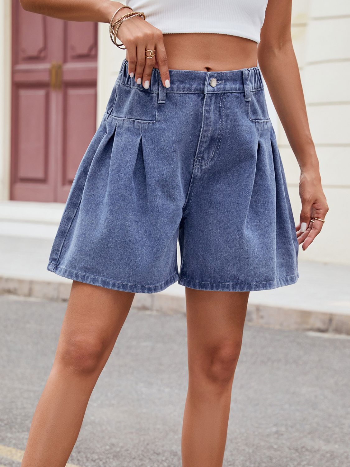 Adorable Ruched Denim Shorts