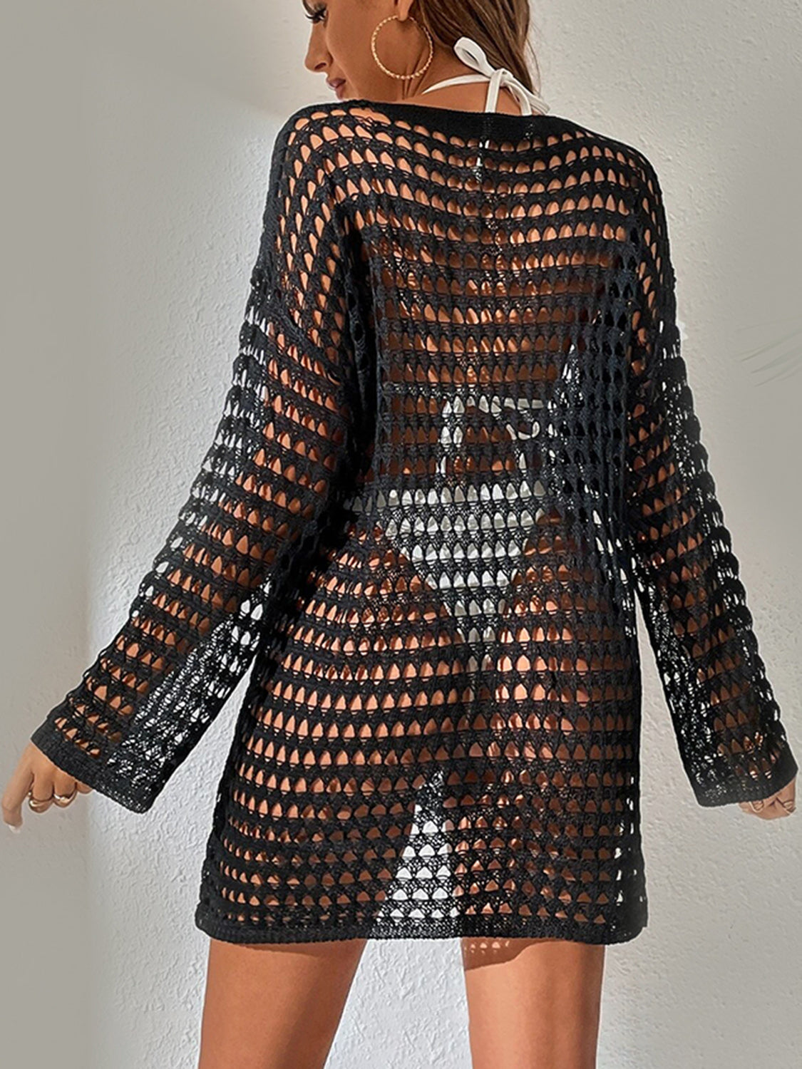 Openwork Long Sleeve Cover-Up