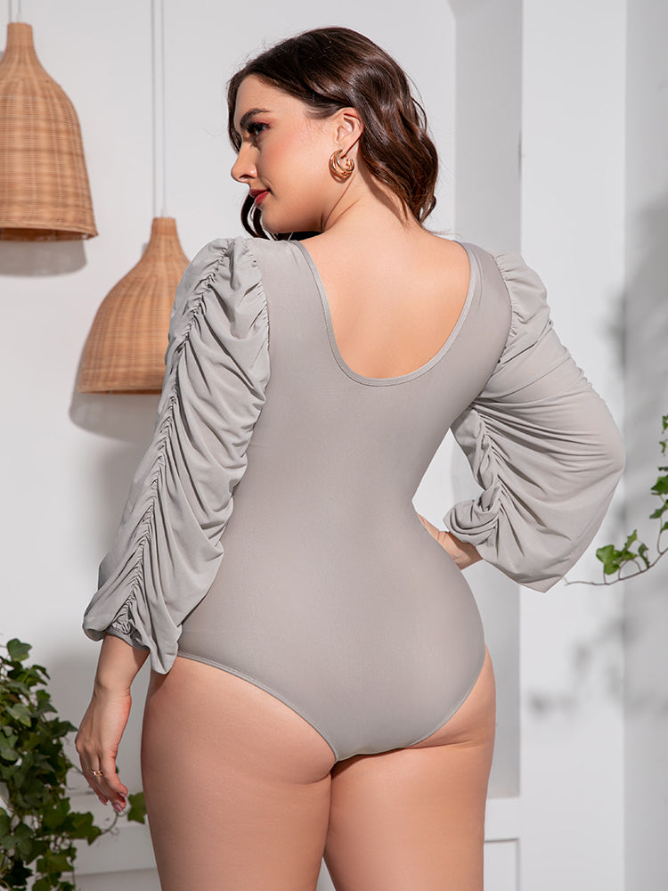 Tied Deep V Plus Size One-Piece Swimsuit