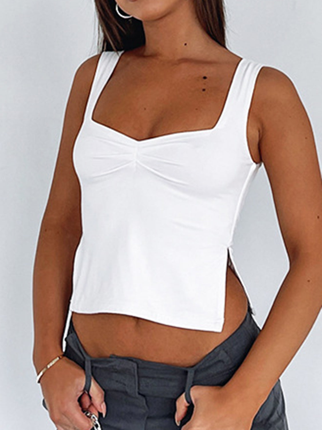 Ruched Sweetheart Neck Tank