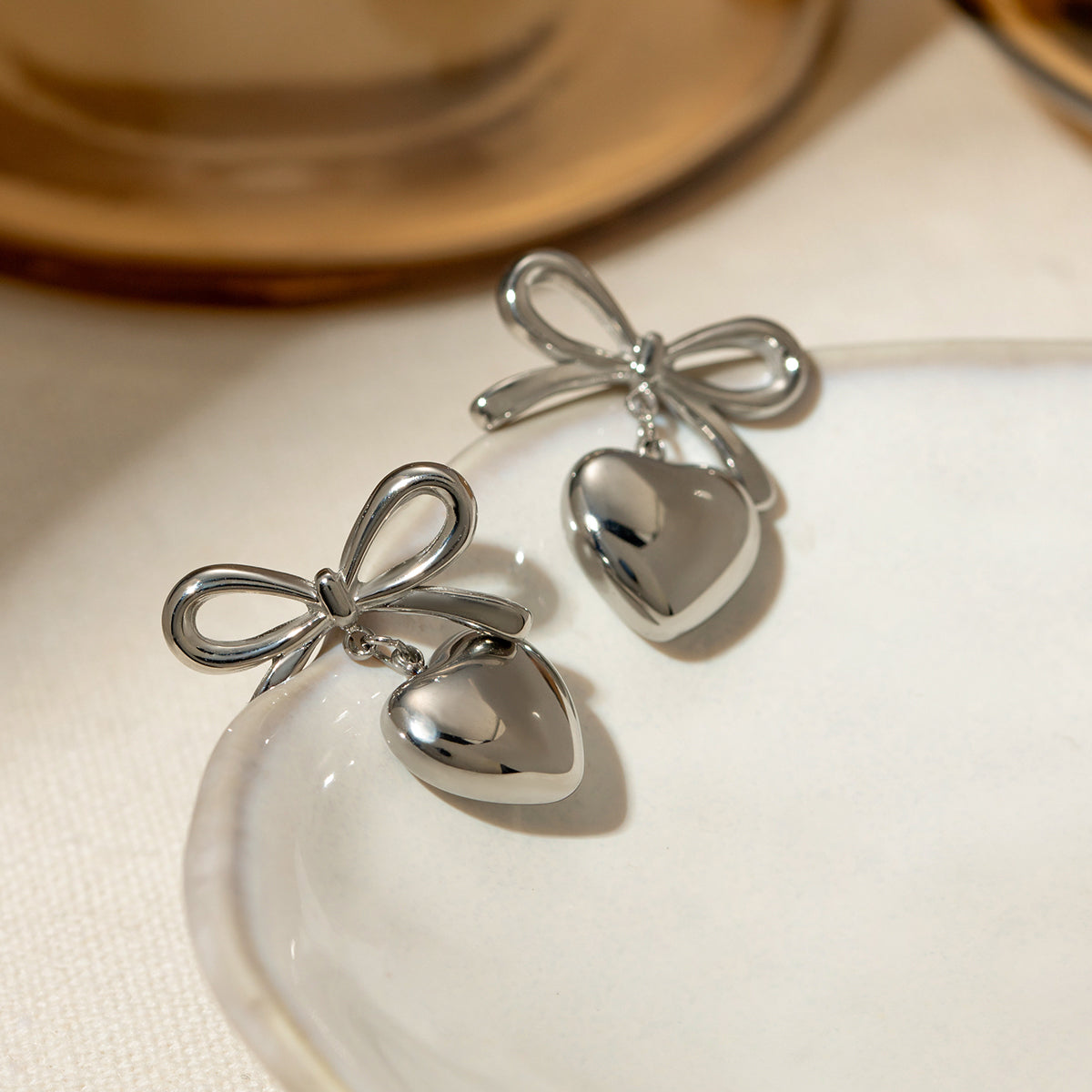 Heart Drop Silver Earrings