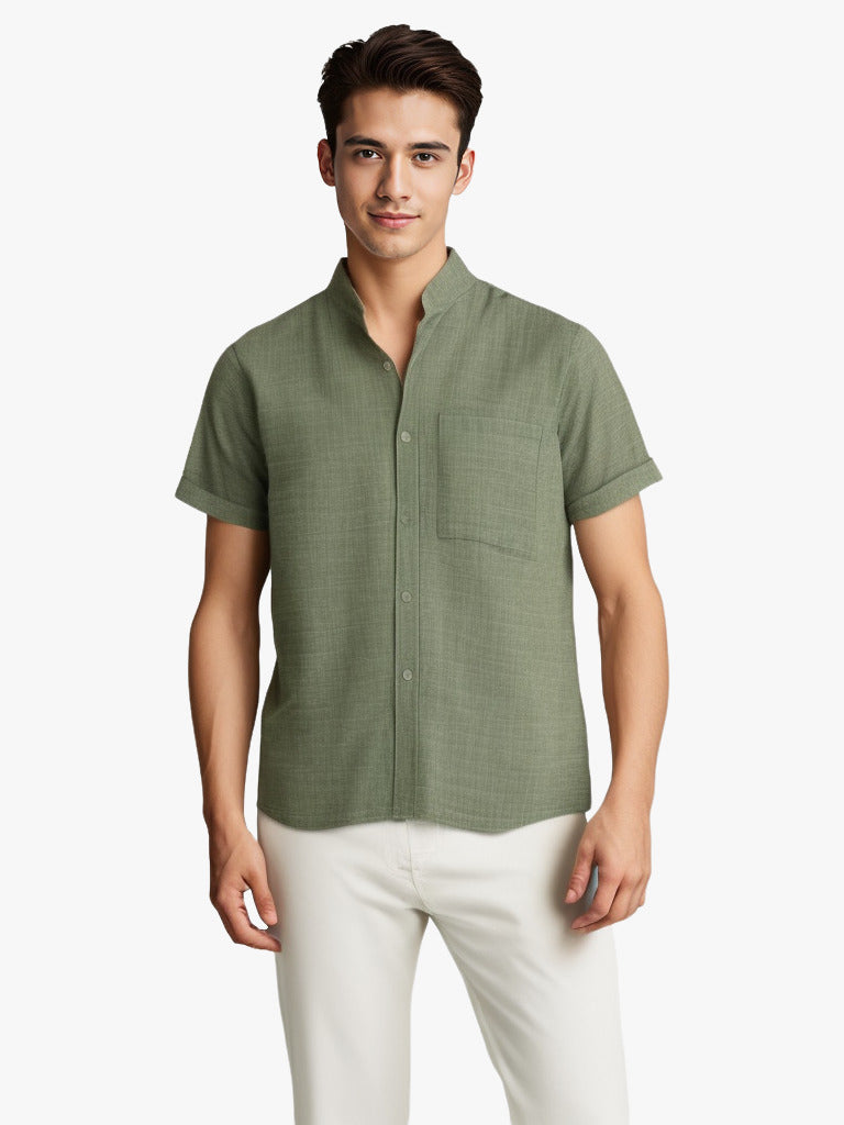 Solid-color Short-sleeved Lapel Shirt