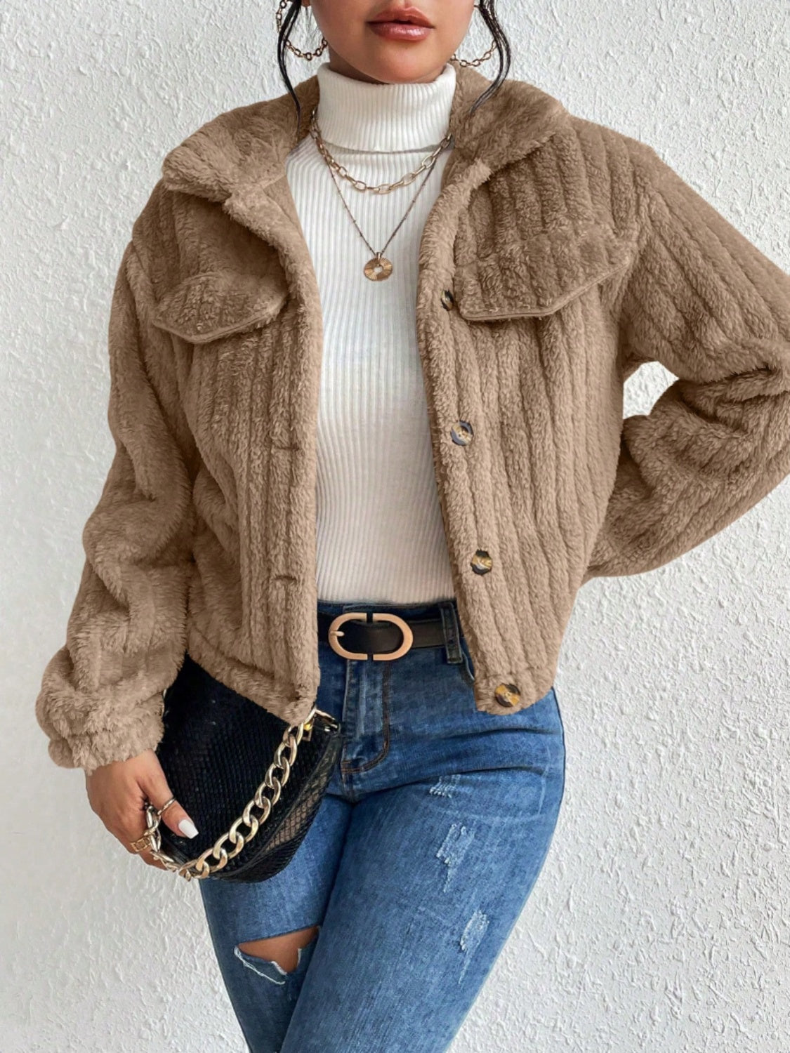 Fuzzy Button Up Jacket