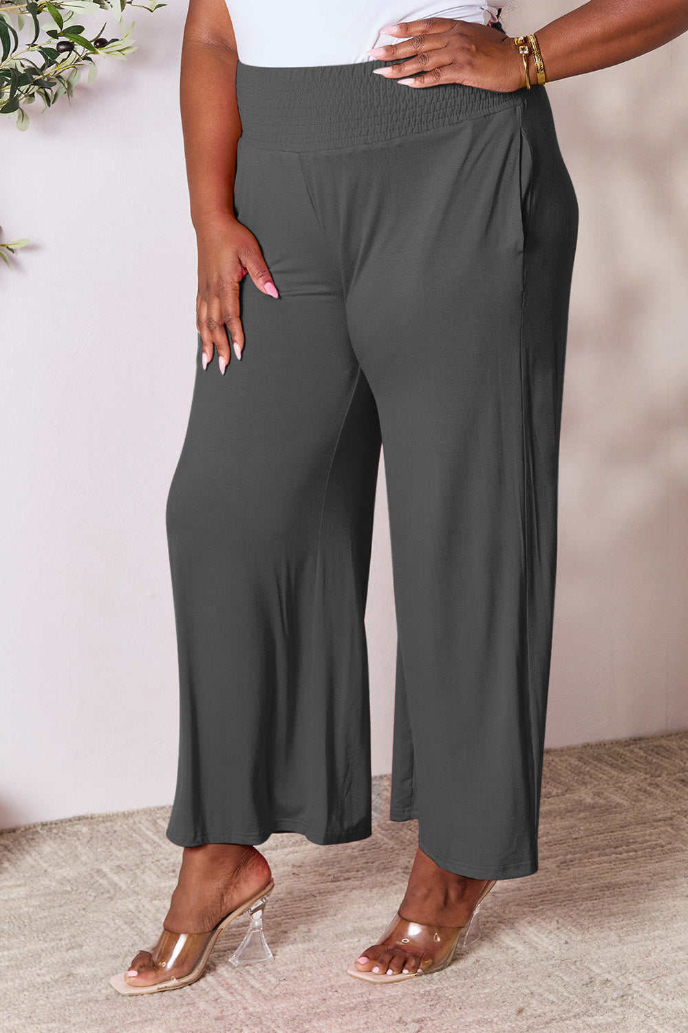 Smocked Wide Leg Pants